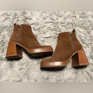 Brown Suede Platform Booties - size 6